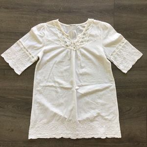 Mysty Woman White Short Sleeve Romantic Blouse Size Small